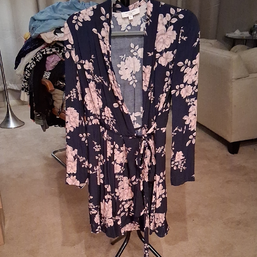 Marissa Webb Navy and Pink Floral Midi Dress